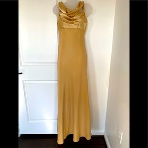 Gold formal evening gown with shawl.